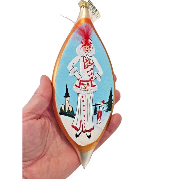 Marshall Field's Italy Blown Glass Teardrop White Dress Christmas Ornament VTG - Picture 1 of 3